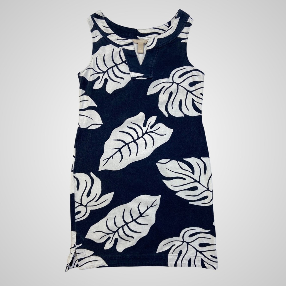Banana Republic Womens Navy Blue Monstera‎ Leaf Cotton Knit Shift Dress Medium